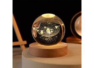 0763527799825 - 3D Kristallkugel Nachtlicht Sonnensystem Planeten Kristallkugel usb Aufladung8cm Warmes Licht led Ball Lampe für Weihnachts Geburtstag Oster