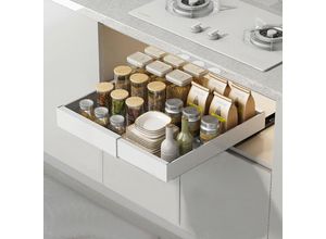 0763527801382 - Sinbinta - Teleskopschublade Verstellbare Ausziehbarer Schrank-Organizer Metall Pull Out Cabinet Organizer Auszug Küchenschrank Küche Organizer