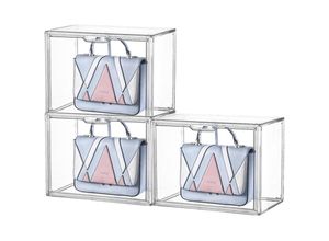 0763527801825 - 3 Stück Acryl Vitrine Schaukasten Transparent 36x22x28cm Aufbewahrungsbox Stapelbare Acrylbox Displaybox Handtaschen Aufbewahrung Organizer für