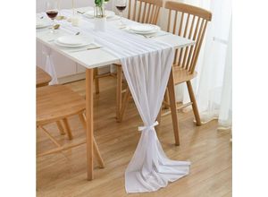 0763527805717 - Tischläufer Chiffon Hochzeit Tischläufer Dekostoff Tisch Dekoration 70x300 cm Party Geburtstag Valentinstag Babyparty Taufe Dekor - Weiß