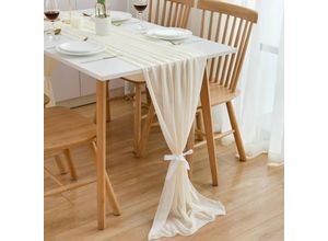 0763527805724 - Tischläufer Chiffon Hochzeit Tischläufer Dekostoff Tisch Dekoration 70x300 cm Party Geburtstag Valentinstag Babyparty Taufe Dekor - Beige