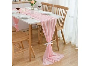 0763527805731 - Tischläufer Chiffon Hochzeit Tischläufer Dekostoff Tisch Dekoration 70x300 cm Party Geburtstag Valentinstag Babyparty Taufe Dekor - Rosa