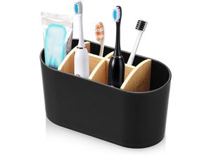 0763527805892 - Zahnbürstenhalter mit Bambus Trennwänden für Badezimmer Toothbrush Holder mit Rutschfester Basis Zahnbürsten Organizer mit 4 Zahnbürstenfächer + 2