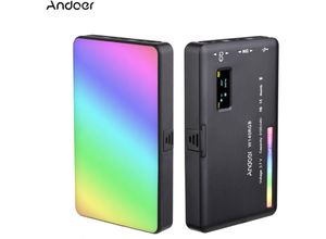 0763755583395 - - Andoer W140 rgb led wiederaufladbares Videolicht Fotografie Fülllicht CRI95+ 2500K-9000K Dimmbar 20 Lichteffekte mit LCD-Kaltschuhadapter