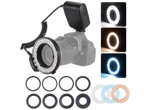 0763755583630 - - HD-130 Makro-LED-Ringblitzlicht LCD-Bildschirm 3000–15000 k GN15-Leistungssteuerung mit 3 Blitzdiffusoren 8-Ring-Adapter für Kameras