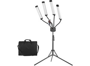 0763755583722 - - Flexibles 4-armiges LED-Video-Fülllicht für Fotografie 3200 K–5600 k dimmbar mit Telefonhalter + 2 m Metall-Lichtstativ + Tragetasche