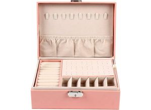 0764331467146 - 2-Layer Schmuck Box Leder Schmuck Aufbewahrungsbox für Frauen Mädchen (Pink)