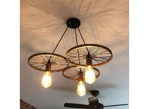 0764901988224 - Gojoy - 3 Wagenrad Deckenleuchte Hängeleuchte Pendelleuchte Industrial Kronleuchter Lampe E27 Loft Bronze (ohne Glühbirne)