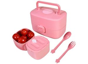 0765053383646 - Lunchbox Lunchbox Bentobox für Kinder Löffelgabel Lunchbehälter 3-integrierte 860ml Nachhaltige Brotdose mit Fächern Lebensmittel-safe Materialien