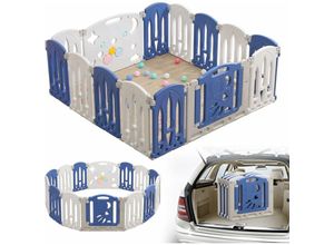 0765351573763 - Laufstall Baby Laufgitter Klappbar Baby Absperrgitter mit Tür und Spielzeugbrett 14+2 Panel Blau+Weiß Baby Absperrgitter Kunststoff (14 Stück)