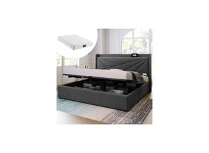 0765351586701 - Polsterbett 160x200 cm Boxspringbett mit Seitliche & Kopfteil Lagerung led Beleuchtung & usb Steckdose Bettgestell mit Lattenrost Bettkasten