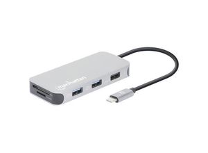 0766623130615 - MANHATTAN USB-C 8-in-1-Dockingstation mit Power Delivery USB 32 Gen 1 Typ C-Stecker auf HDMI-Buchse (4K@30Hz) drei USB-A Ports (bis zu 5 Gbit s) Gigabit-RJ45-Port USB-C Power Delivery-Port (100 W) SD MicroSD-Kartenleser Aluminium Space Grau (130615)