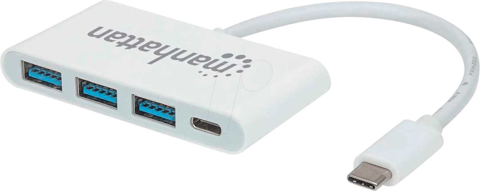 0766623163552 - 163552 3+1 Port USB 32 Gen 1-Hub (USB 30) mit Schnellladeport mit USB-C® Stecker Weiß