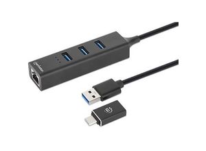 0766623180894 - MANHATTAN 3-Port USB 30 Typ-C   Typ-A Kombo-Hub mit Gigabit Ethernet-Netzwerkadapter