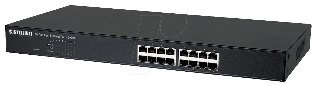 0766623560771 - Intellinet Switch 483cm 16x FE Rackmount 8xPoE+ schwarz 560771