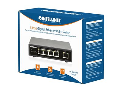 0766623561839 - Intellinet 5-Port Gigabit PoE+ Switch 62W 561839