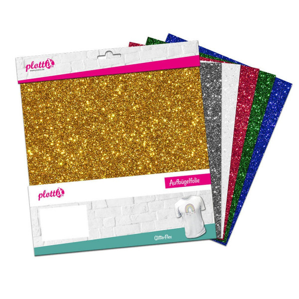 0767523756066 - GlitterFlex Aufbügelfolie farbsortiert (glitzer) Effekt-Folie 30x30cm 0767523756066 6 Stück