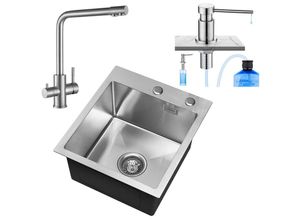 0768607947349 - Spülbecken 40 45 cm ab 40er Unterschrank Küchenspüle mit Über- und Ablaufgarnitur Edelstahl Becken Einbauspüle 304 Poliert +3 Wege Wasserhahn Küche