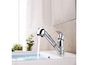 0768998204229 - Uisebrt - küchenarmatur Wasserhahn Küche Ausziehbar 360°drehbar mit 2 Strahlarten - Einhebelmischer Spültischarmatur Mischbatterie Messing Verchromt