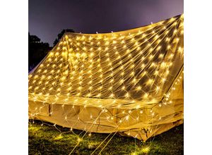 0768998205448 - Led Lichternetz Außen und Innen 3 x 2m mit 8 Leuchtmodi - Warmweiß Lichterkette Netz IP44 Wasserfest für Weihnachten Halloween Garten Hochzeit Party