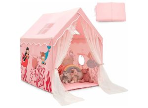 0783501202516 - Costway - Kinderspielhaus Prinzessin Prinzess Kinderzelt mit Vorhang Fenster & Matte Spielzelt für 2-4 Kinder Rosa