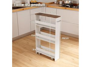 0783501204879 - Chariot de Rangement à roulettes Desserte de Cuisine à 4 Niveaux avec Poignée Latérale et Roues Universelles avec Freins Design Étroit pour