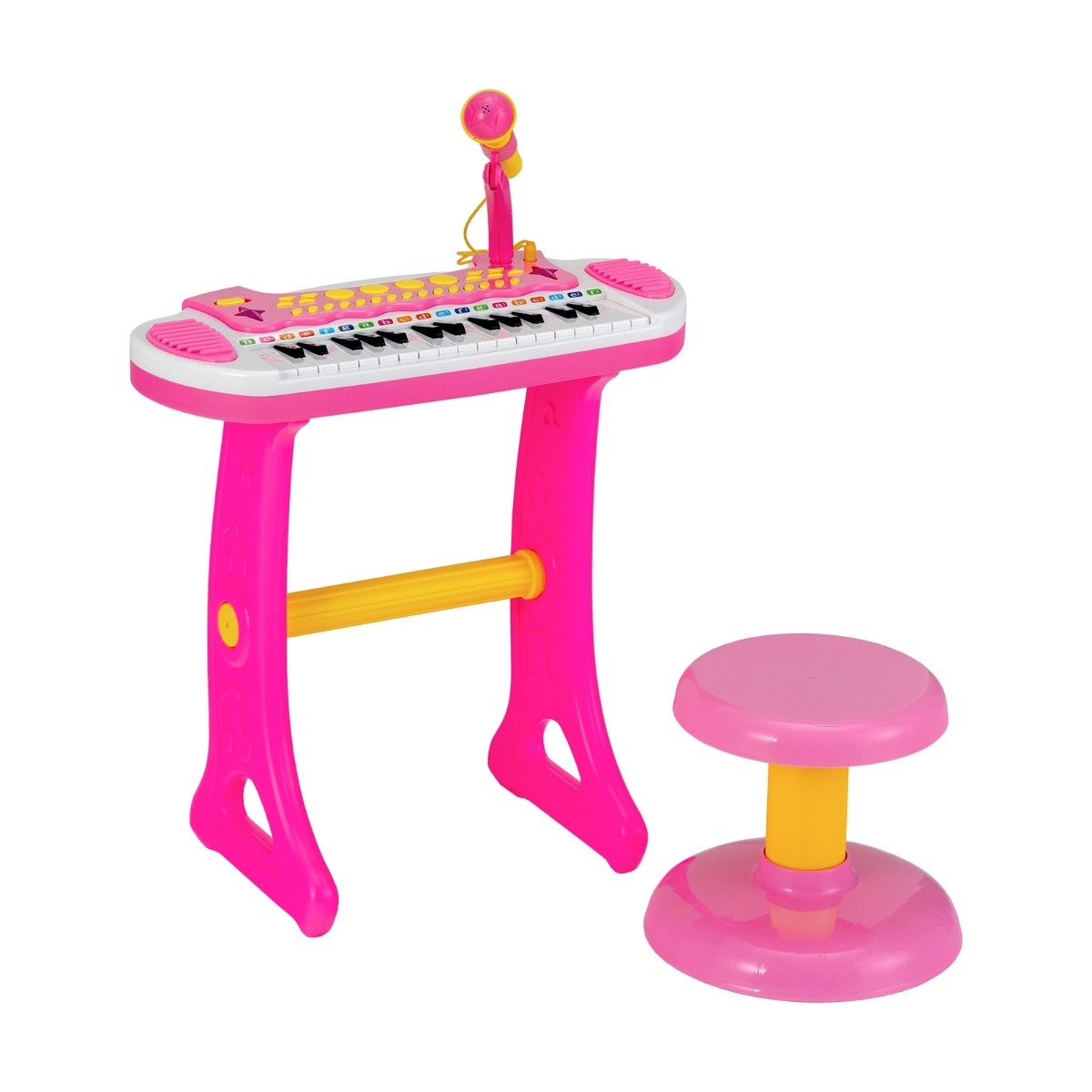 0783501229162 - Costway Electronic 31 Butt Kinder Keyboard mit Hocker und Mikrofon für 3-Jährige rosa