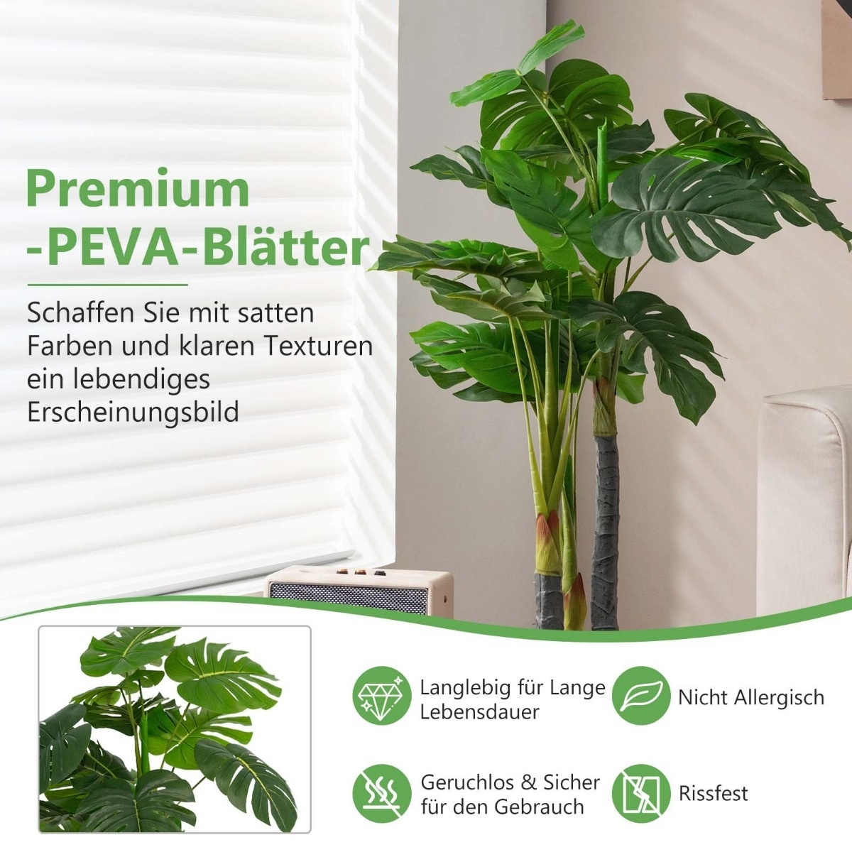 0783501229230 - 120 cm hoher künstlicher Baum Fake Monstera Deliciosa Pflanze Grün