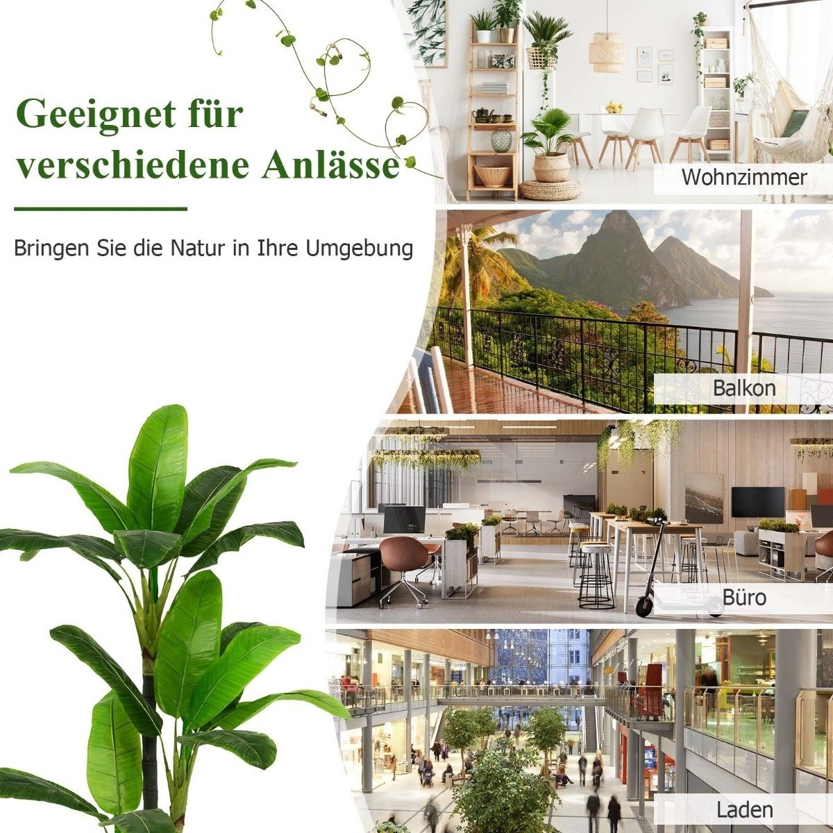 0783501229261 - 150 cm hoher künstlicher Bananenbaum Tropische Palme Grün