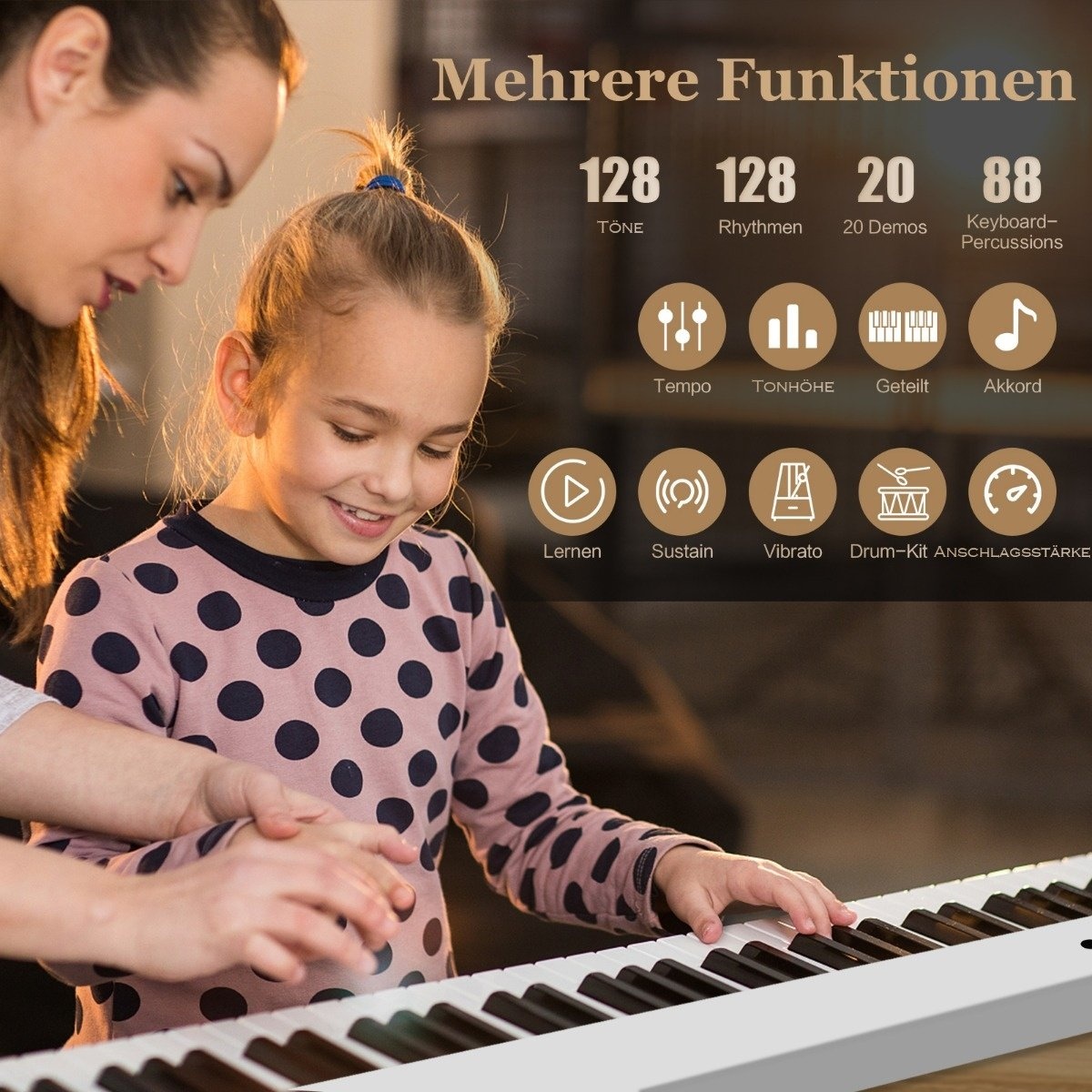 0783501229384 - faltbares E-Keyboard faltbar mit 88 beleuchteten Tasten digitale Tastatur digitale Tastatur weiß