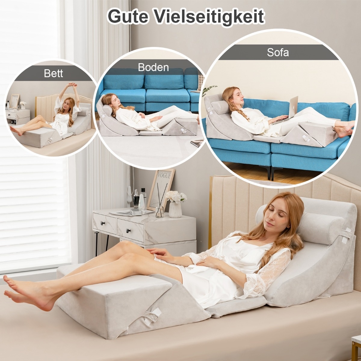 0783501231011 - Support Pillow 6-teiliges orthopädisches Keilkissen-Set für Nacken 110 x 61 x 44 cm grau