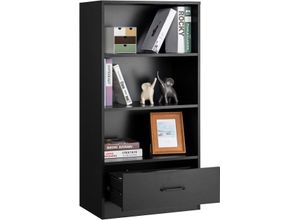 0783501231035 - 4-stufiges Lagerregal Holzregal mit Schublade Bücherregal 60 x 38 x 120 cm schwarz