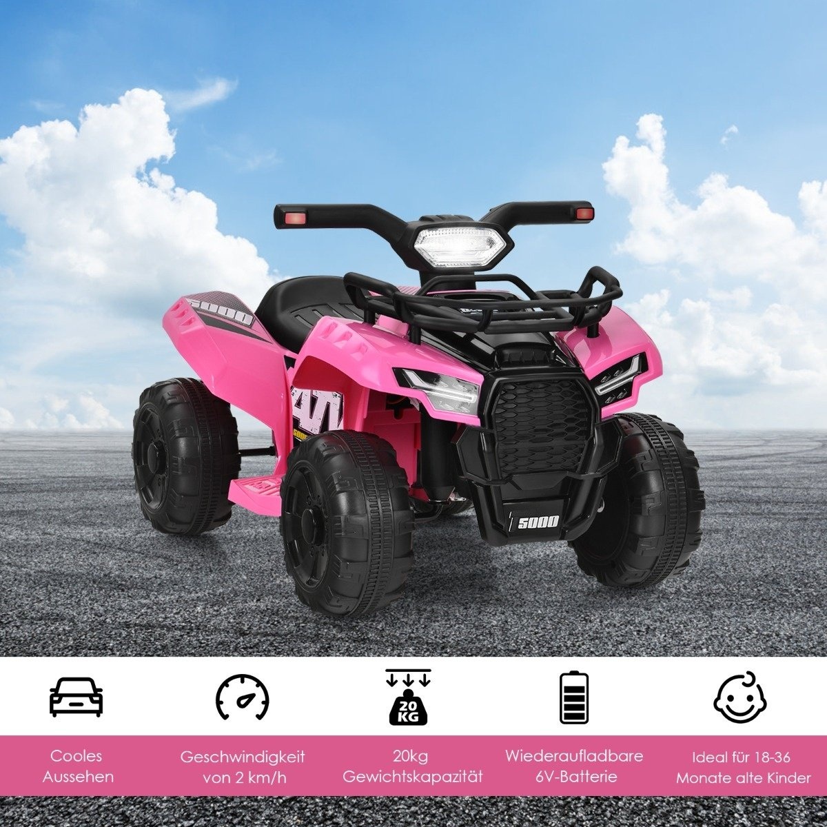 0783501231059 - Costway Electro Kids Quad mit Lagerung mini electroquad mit Musik für Kinder 44 x 66 x 42 cm rosa + schwarz