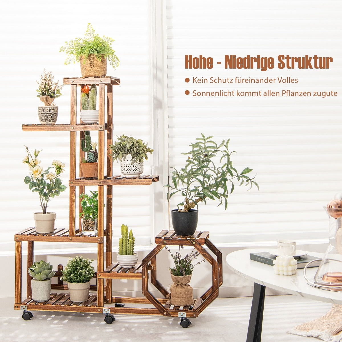 0783501231240 - Multi -Layer Plant Stands gemaakt van houten beweegbare bloemplank 107 x 29 x 74 cm Natuur