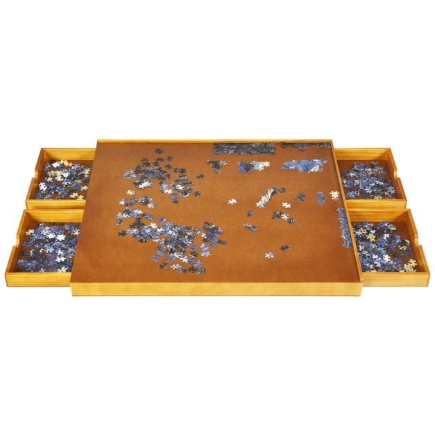 0783501231363 - Puzzletisch mit 4 Schubladen Puzzlebrett für bis zu 1000-1500 Teile Puzzlebrett Holz Puzzlebrett mit flacher Arbeitsfläche 80 x 65 cm