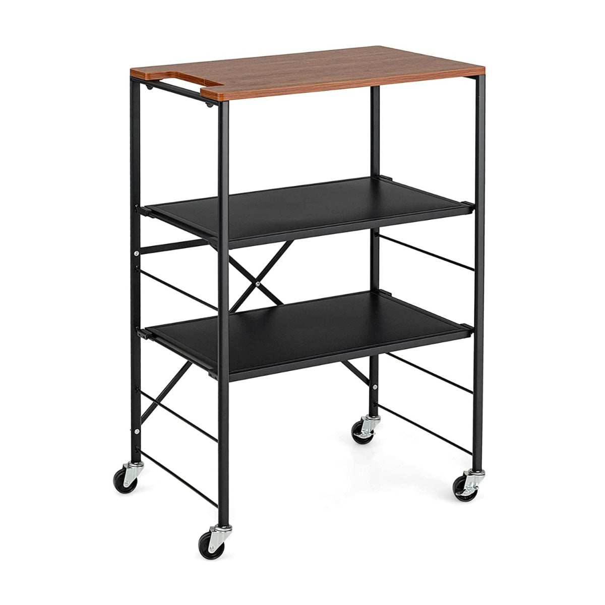 0783501231714 - Serving Auto Beistelltisch mit Rollen und Holzablage und Metallrahmen 60 x 40 x 89 cm