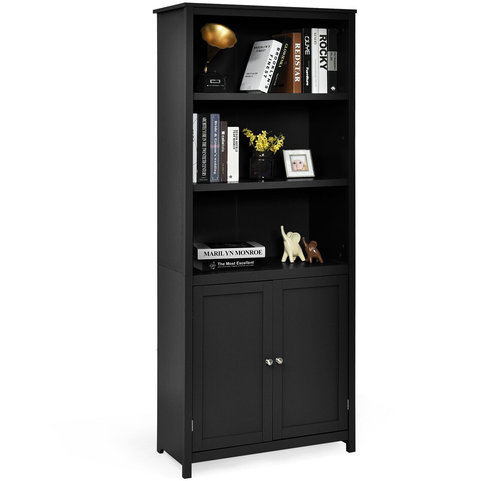 0783501231851 - - Bücherregal aus Holz - 75 x 36 x 182 cm - 3-lagig - schwarz