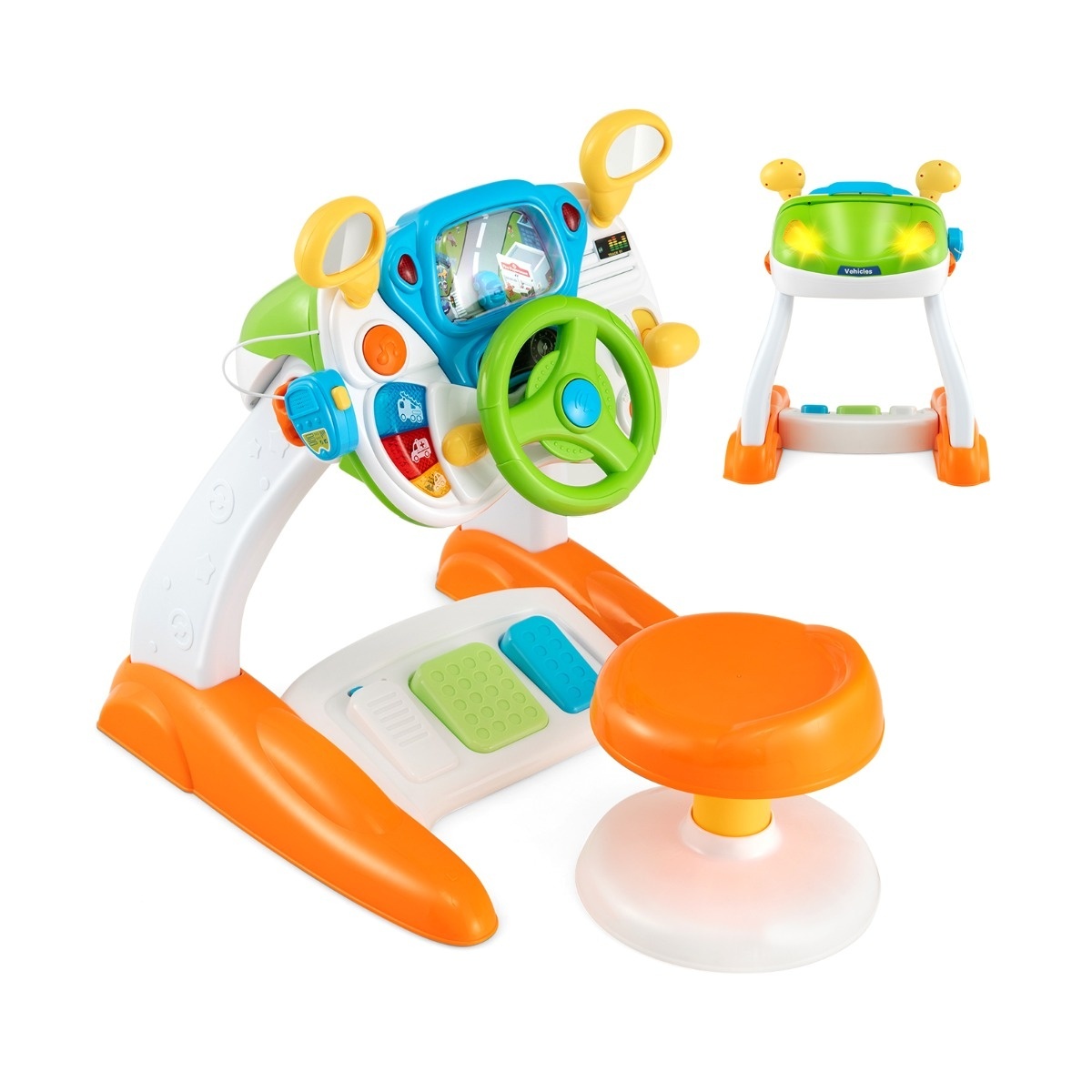 0783501232223 - Steering Wheel Toys Interaktives Reisespielzeug mit Hocker & Licht & Musik & Megaphon