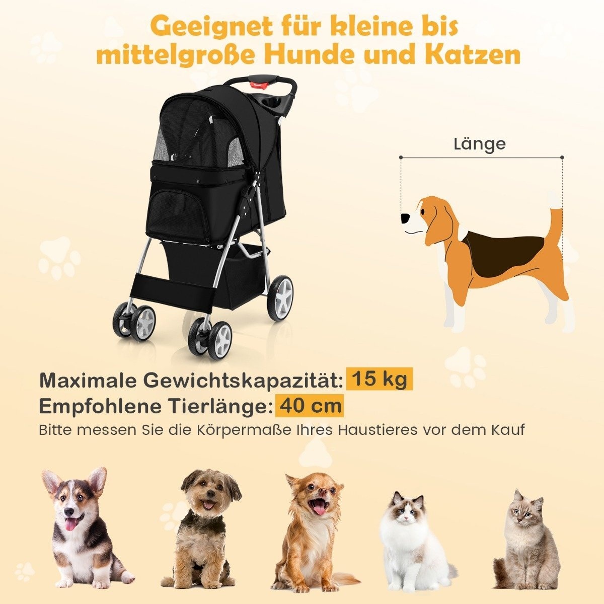 0783501232346 - Dog Auto Haustierbuggy bis zu 15 kg 81 x 45 x 101 cm schwarz