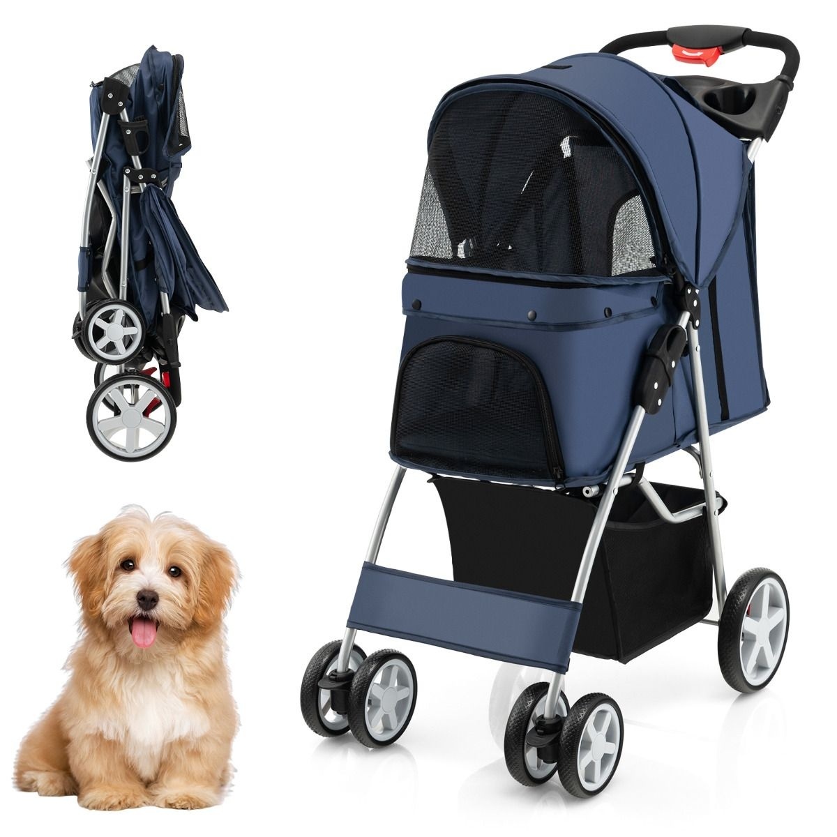 0783501232353 - Costway Hundeauto Haustierbuggy bis zu 15 kg 81 x 45 x 101 cm dunkelblau