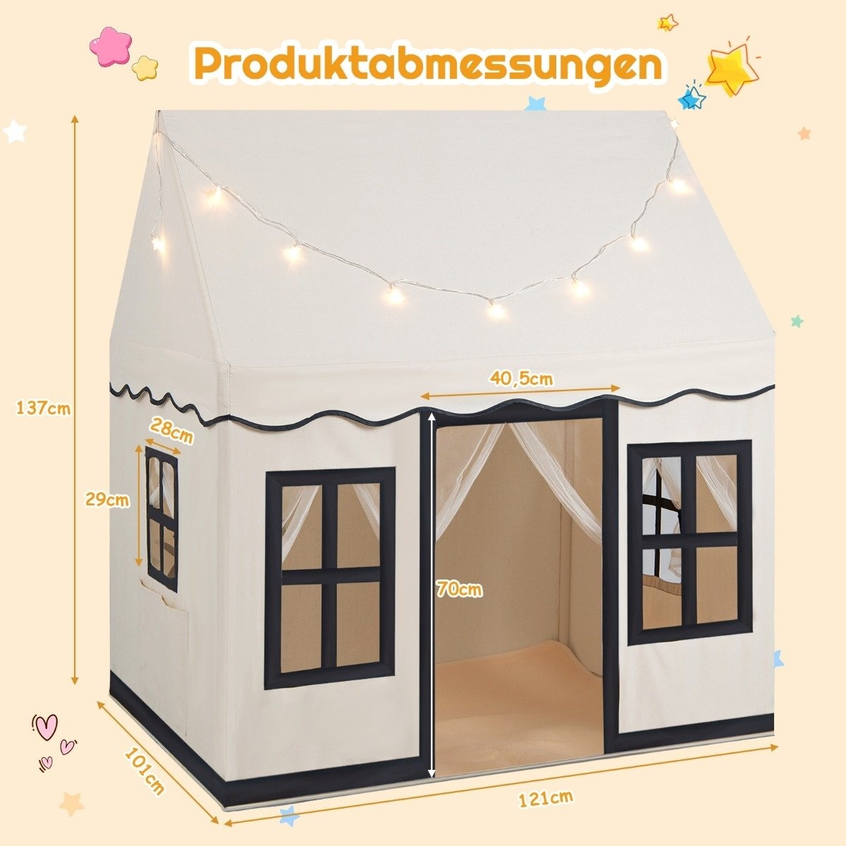 0783501232445 - Kinderzelt Großes Spielzelt für Kleinkinder mit Sternenlichtern 121 x 101 x 137 cm beige