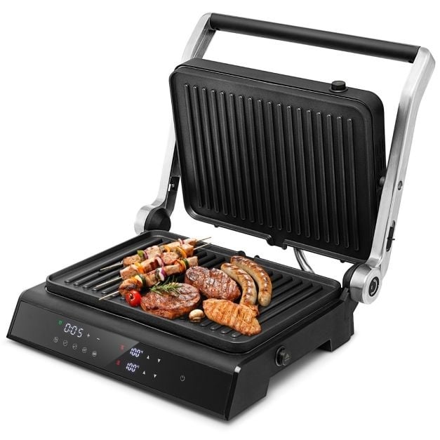 0783501232476 - Kontaktgrill Sandwichmaker bis 230 °C Tischgrill 5 Modi Elektrogrill mit LED-Anzeige 4-Stunden-Timer Antihaftbeschichtung Multigrill Partygrill