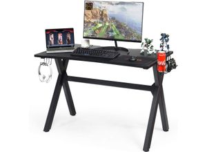 0783501232599 - Desk mit Getränkehalter und Kopfhörerhaken - Max 100 kg - X-Beine - 115 x 60 x 76 cm - Schwarz