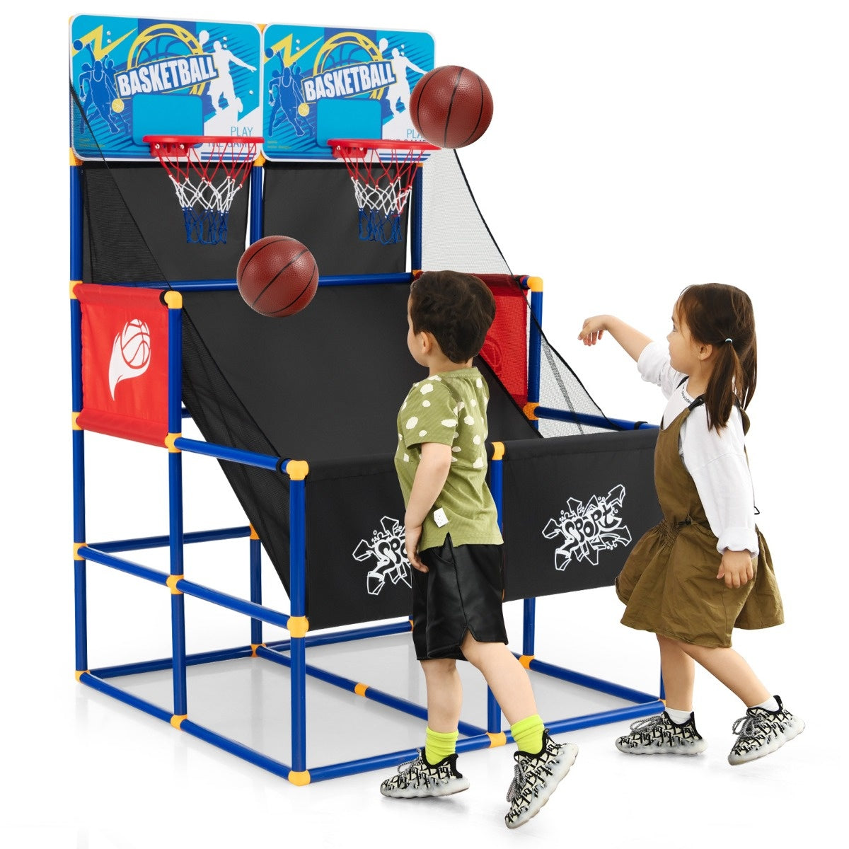 0783501232827 - Costway Basketball Arcade Spiel für Kinder Basketballständer mit 2 Körben 90 x 90 x 140 cm