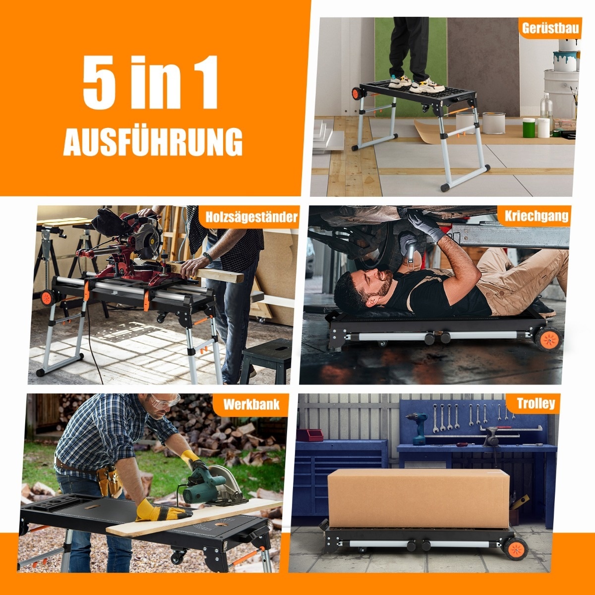 0783501232896 - klappbarer Gehrungssägenständer 5-in-1 Werkbank 126 x 60 x 81 cm