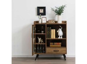 0783501243038 - Sideboard mit Ablagen Küchenschrank mit Weinglashalter & 8-Flaschen Weinregal Vintage-Weinschrank Aufbewahrungsschrank mit Glastür & Schublade