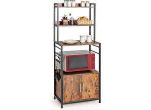 0783501249788 - 5 Etagen Küchenregal im Industriestil mit Schrank mit Türen und 3 Haken Mikrowellenstaender mit verstellbaren Füssen Aufbewahrung für Gewürze und