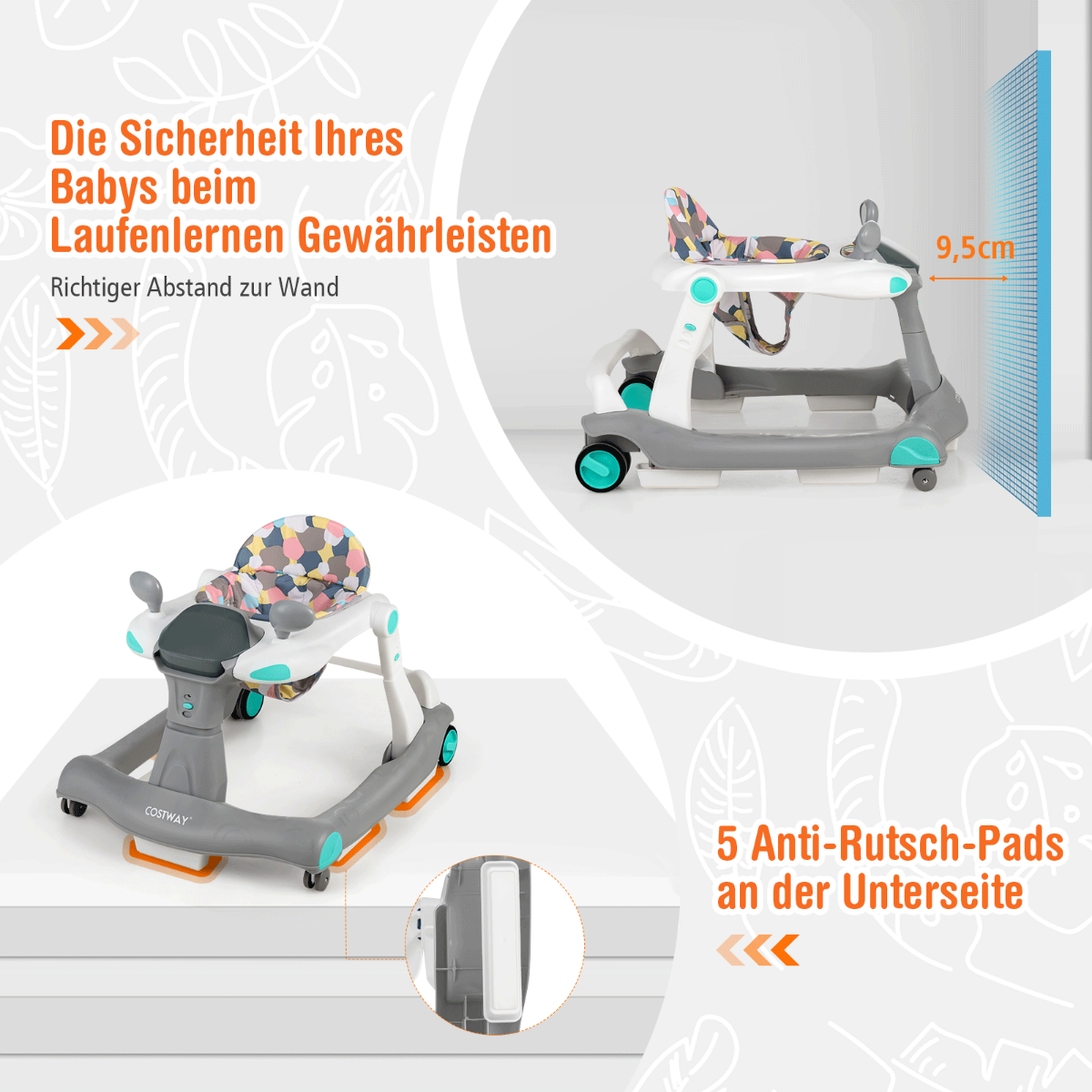 0783501268970 - 2-in-1 Laufgestell interaktive Laufhilfe Baby  Kleinkind Faltbar Grau