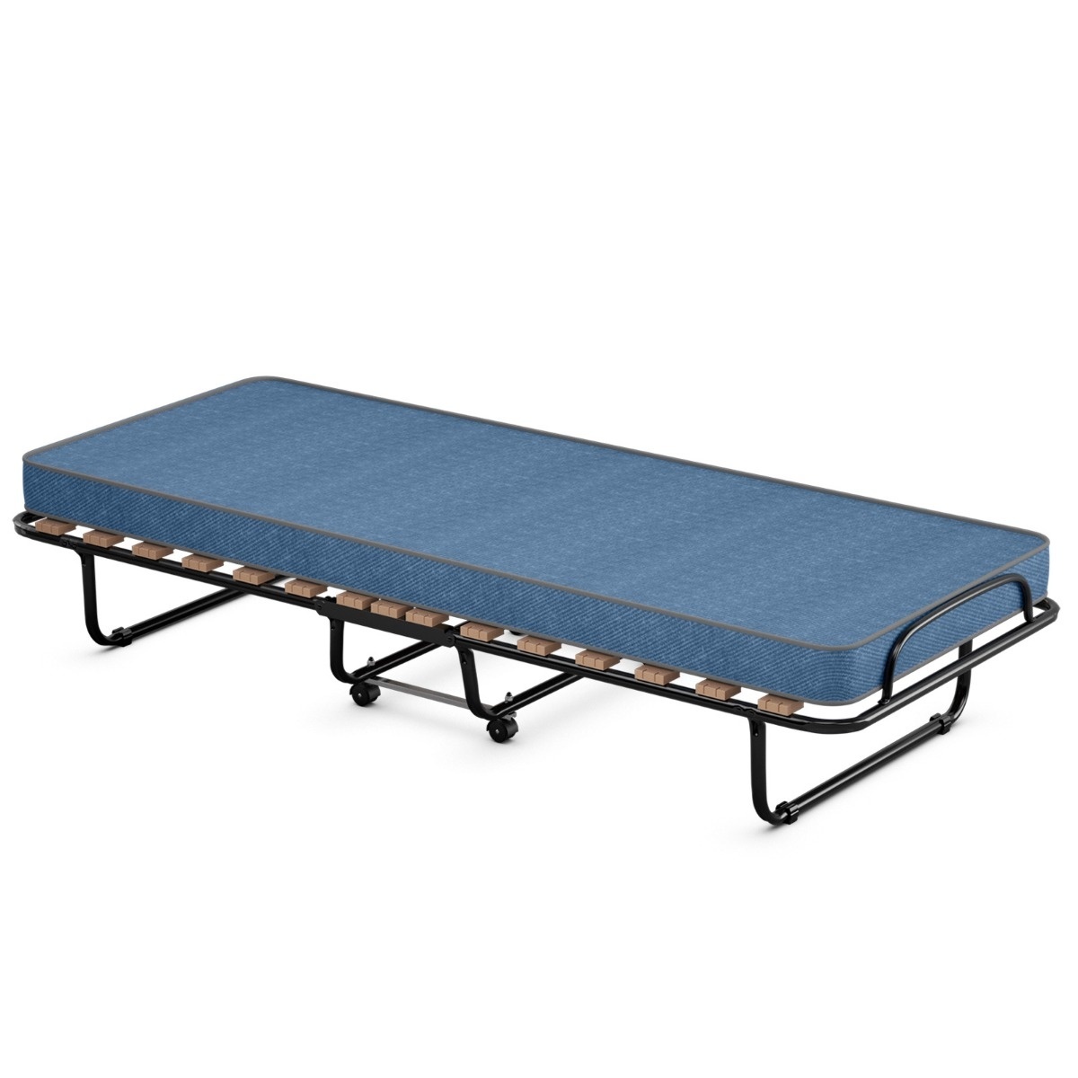 0783501270287 - Gästebett mit Matratze - Memory Foam - klappbar - Metallrahmen mit Rädern - 190 x 80 x 33 cm - Schwarz Blau