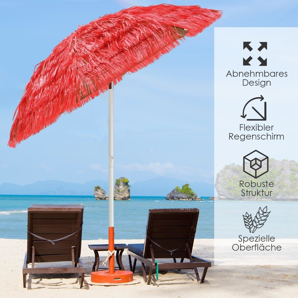 0783501270423 - Beach Screen 200 cm Beach Shade Garden Screen Kippbar Rot Rot